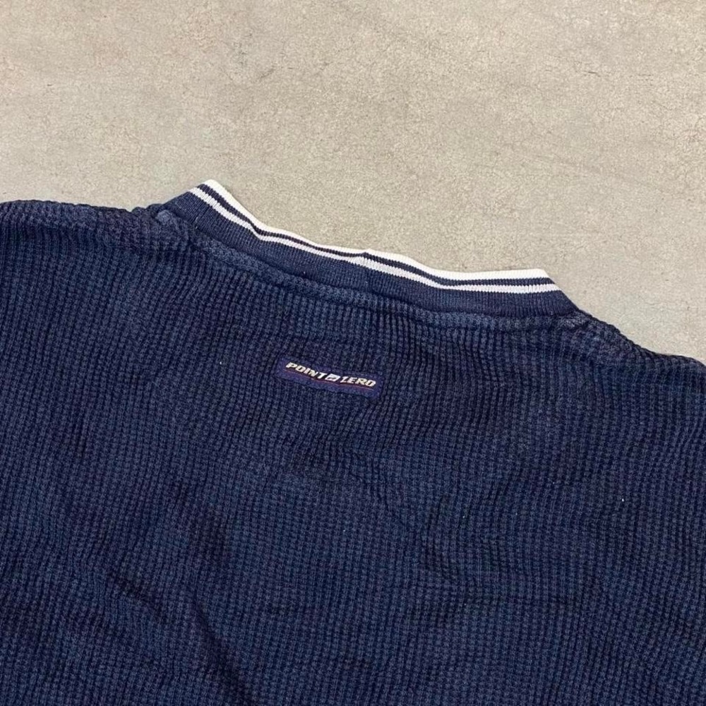 Point zero Shirt Waffle knit Vneck Navy Y2K Men's Size S - Picture 4 of 8
